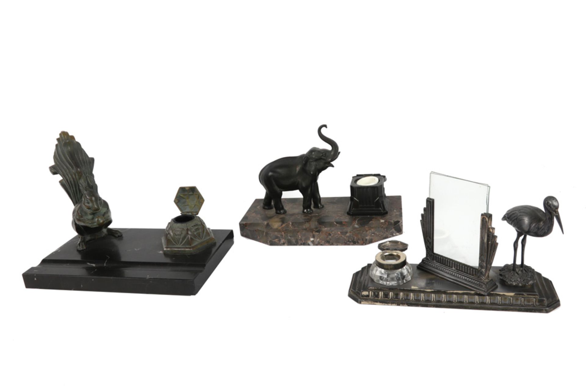 three Art Deco inkstands each with an animal - Image 2 of 2