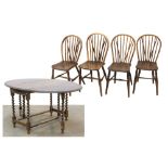 a Victorian oak gatelegtable and four English elm stick back chairs