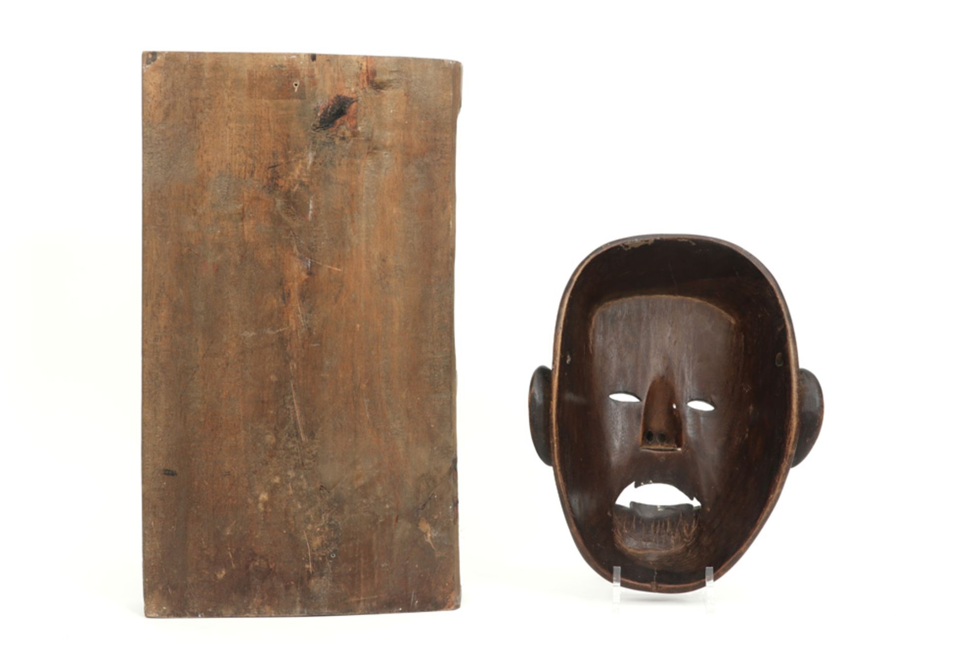 Japanese mask and Indian sculpture in wood - Image 2 of 2