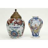 vase and tobacco jar in marked ceramic from Delft with a polychrome decor