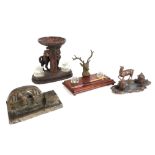 four late 19th/early 20th Cent. inkstands each with an animal motif : two with deer and two with hor