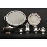 several silverplated items amongst which a 4pc coffeeset on tray and a tureen