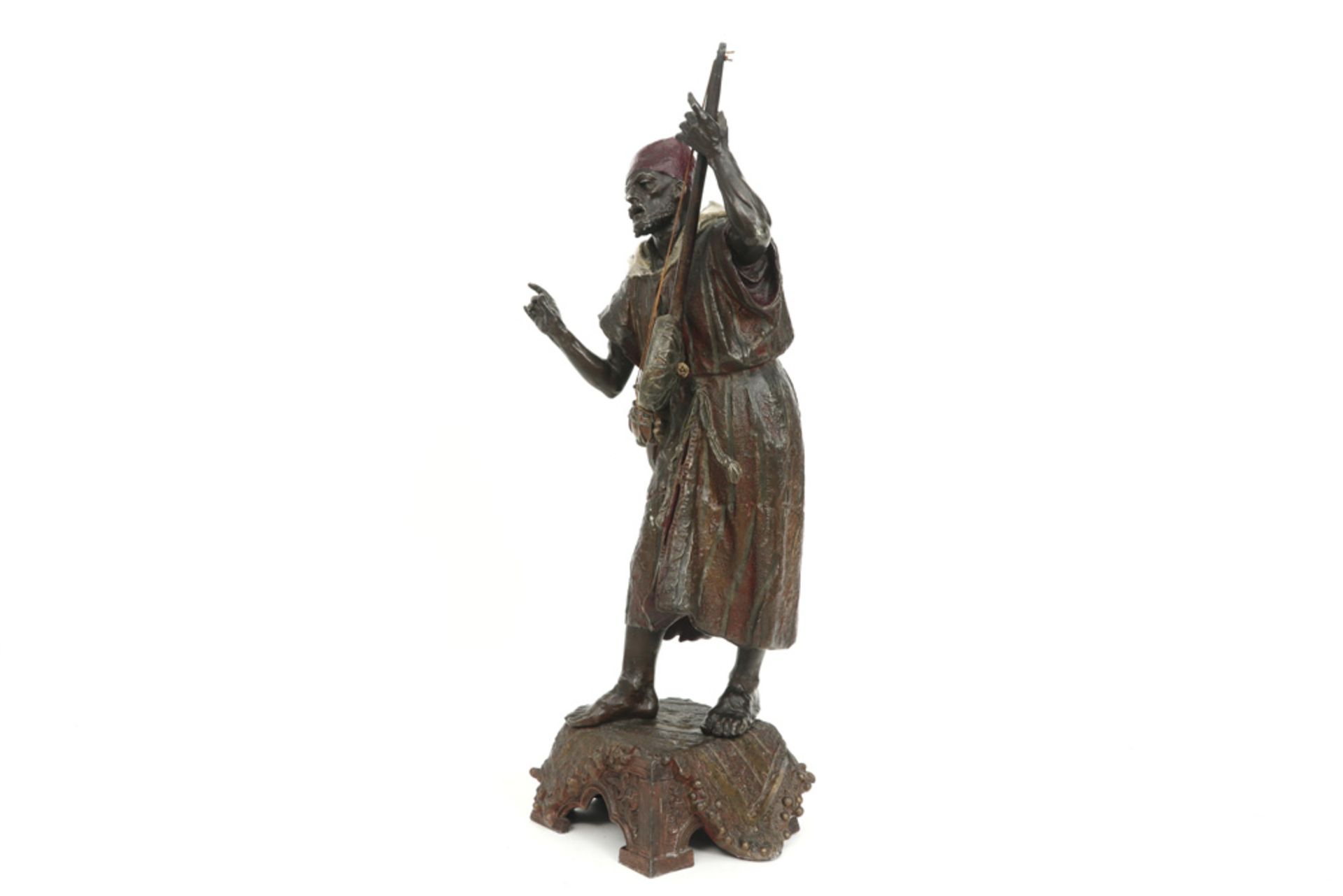 antique orientalist style sculpture in partially coldpainted metal  - Image 2 of 4