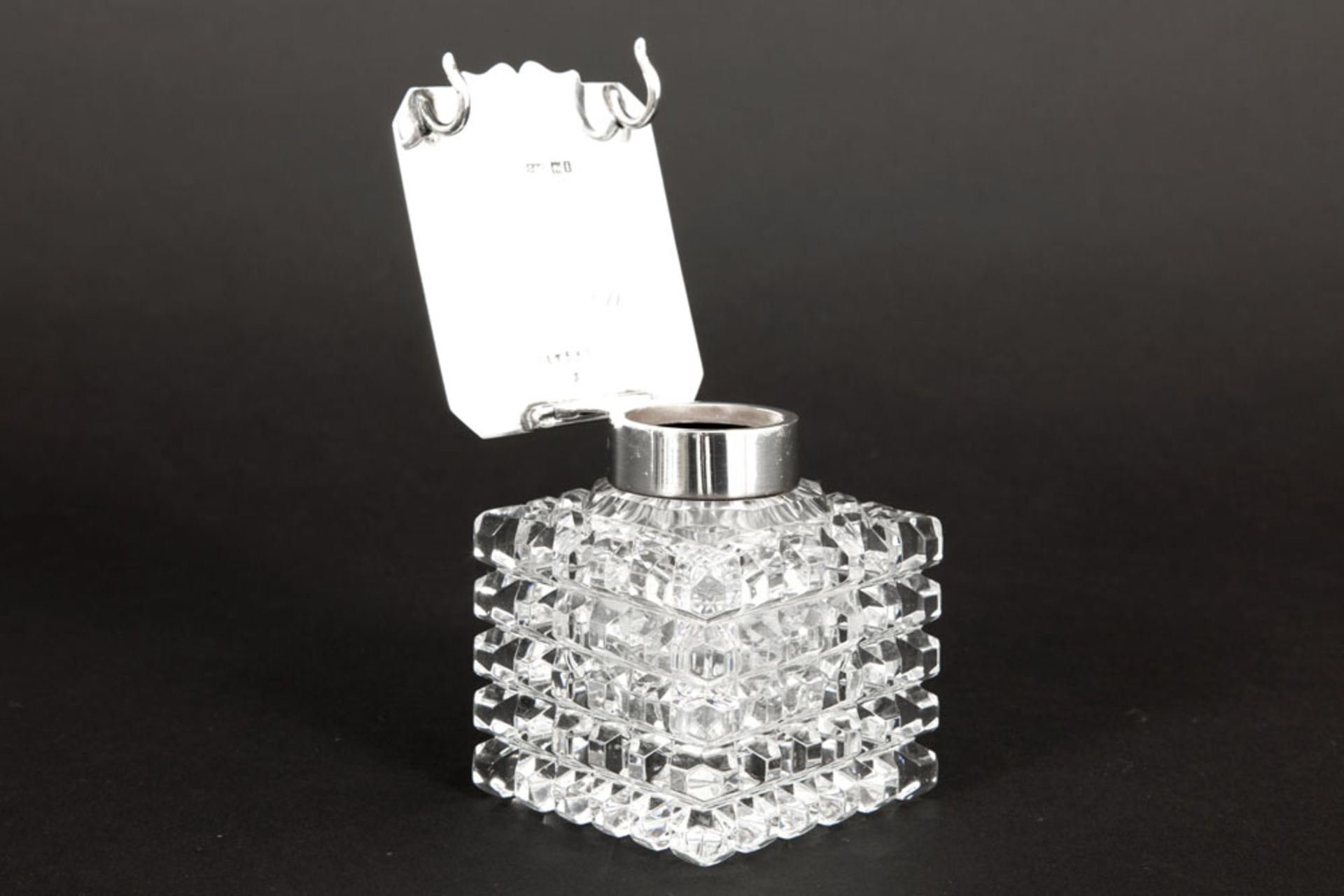 English Art Deco-inkwell in cut glass and marked silver - Image 4 of 4