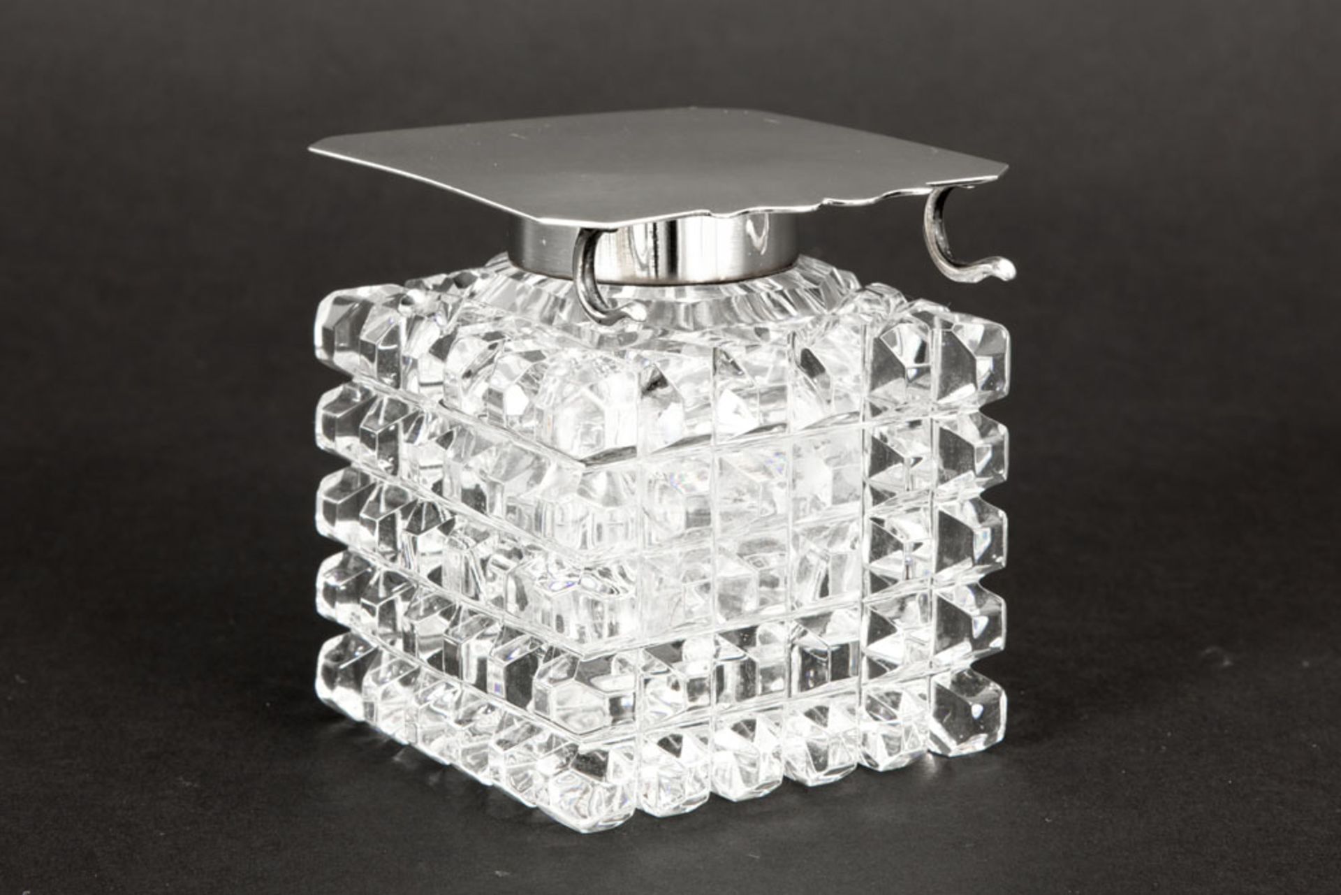 English Art Deco-inkwell in cut glass and marked silver - Image 2 of 4