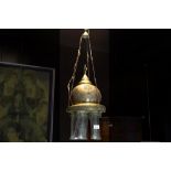 Arabic - presumably Moroccan- lamp in brass with five glass oillamps
