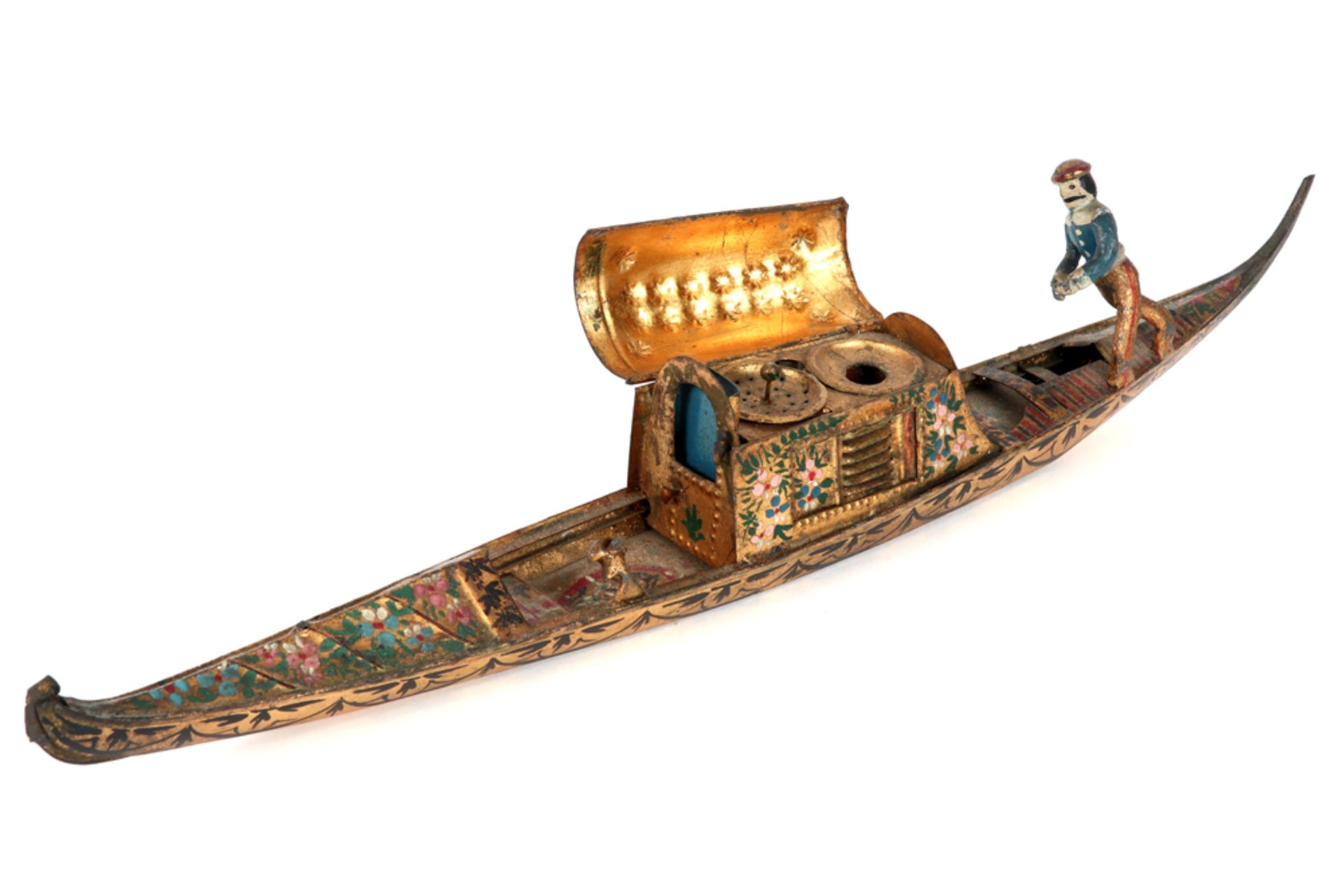 probably Italian inkstand in polychromed metal depicting a Venetian gondola and gondelier  -  with a - Image 2 of 2