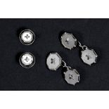 late Art Deco set with a pair of cuff-links and a pair of shirt buttons in marked silver and mother