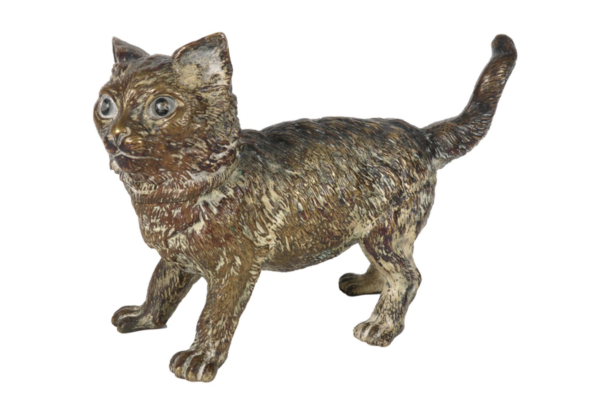 antique Austrian bronze inkwell from Vienna in the shape of a cat