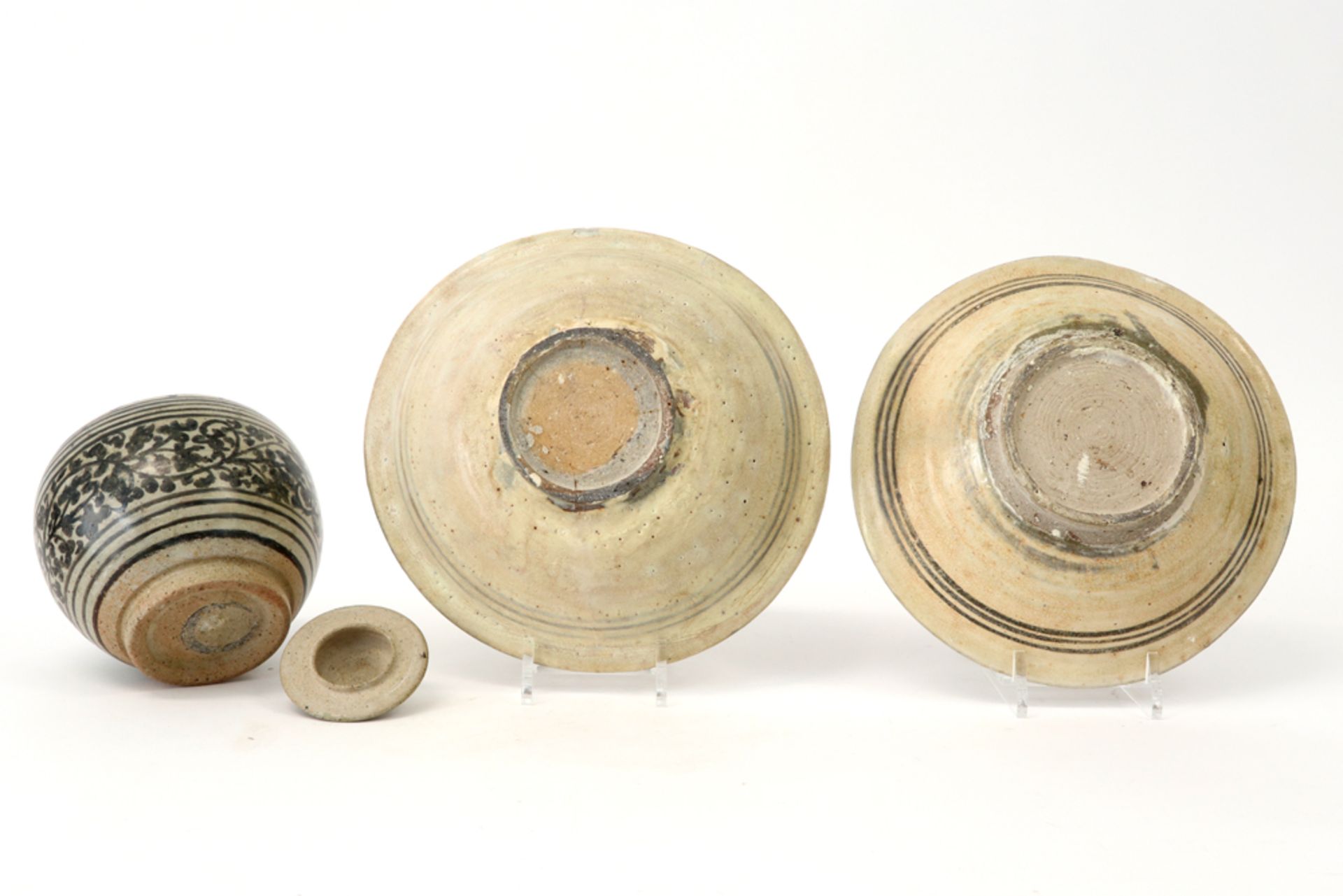 two 15th Cent. Siamese "Sawankhalok" bowls & a 15th Cent. Siamese "Sawankhalok" pot with its lid in  - Image 3 of 4