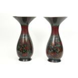nice pair of Japanese Meiji period vases in cloisonné with a fine decor with birds and flowers