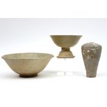 lot with an antique oriental vase, bowl and tazza in earthenware