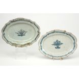 two antique French oval meat dishes in ceramic with blue-white decor