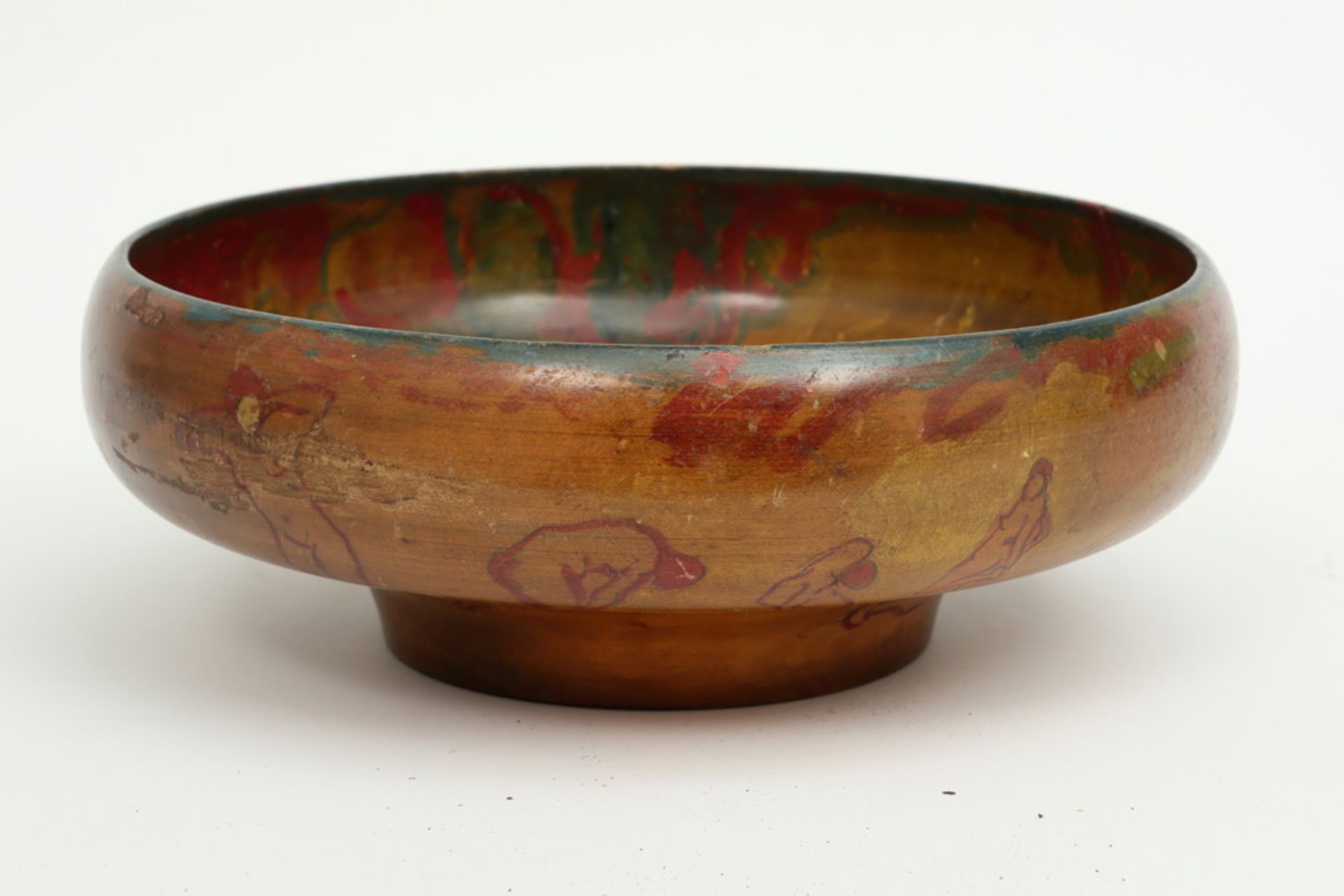 twenties' Art Deco bowl in wood with a painted decor - with "G D" monogram - Image 2 of 4