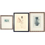 lot (3) with two etchings and a lithograph printed in colors