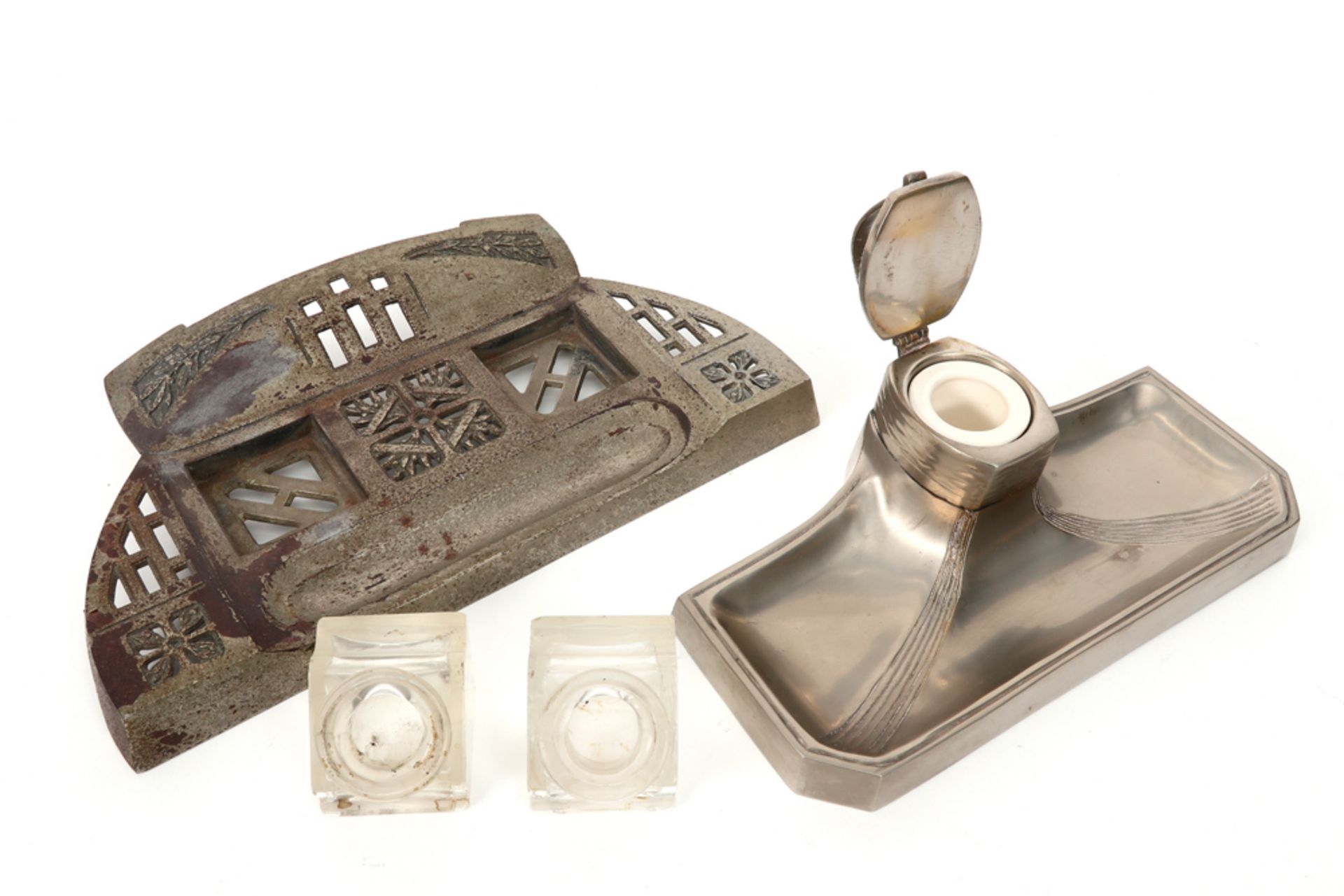 two Jugendstil inkstands, one with two glass inkwells - Image 2 of 2