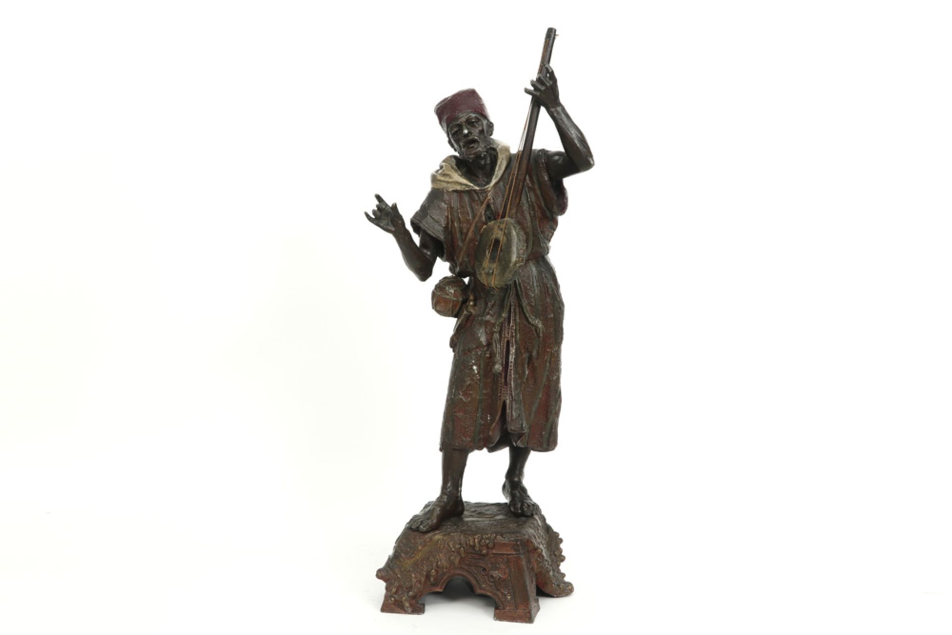 antique orientalist style sculpture in partially coldpainted metal 