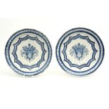 pair of 18th Cent., presumably French, dishes in ceramic with a blue-white decor with flower basket