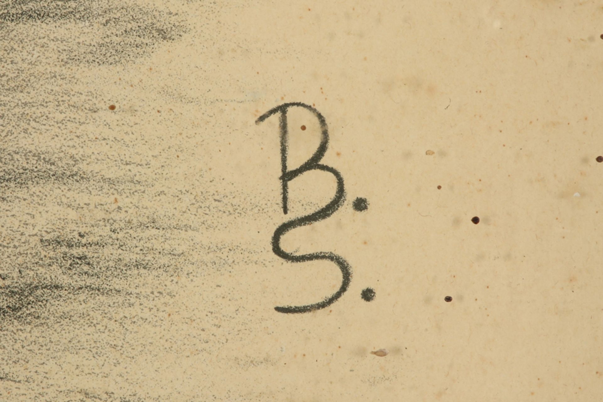 an illegibly signed drawing (Two Girls) and two lithographs with BS monogram - Image 5 of 6