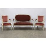 antique neoclassical settee and a pair of neoclassical armchairs with painted frames