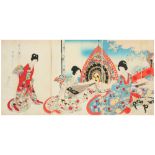 antique Japanese triptych of woodcuts