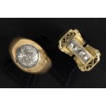 two rings in yellow gold (18 carat) each with brilliant cut diamonds