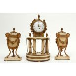 antique 3pc neoclassical garniture in white marble and gilded bronze a pair of covered urns and a 'p