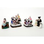 four antique porcelain inkstands each with figures - two are lidded