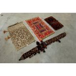 4 pieces of oriental textile with a tent decoration, camel bags and a Soumak