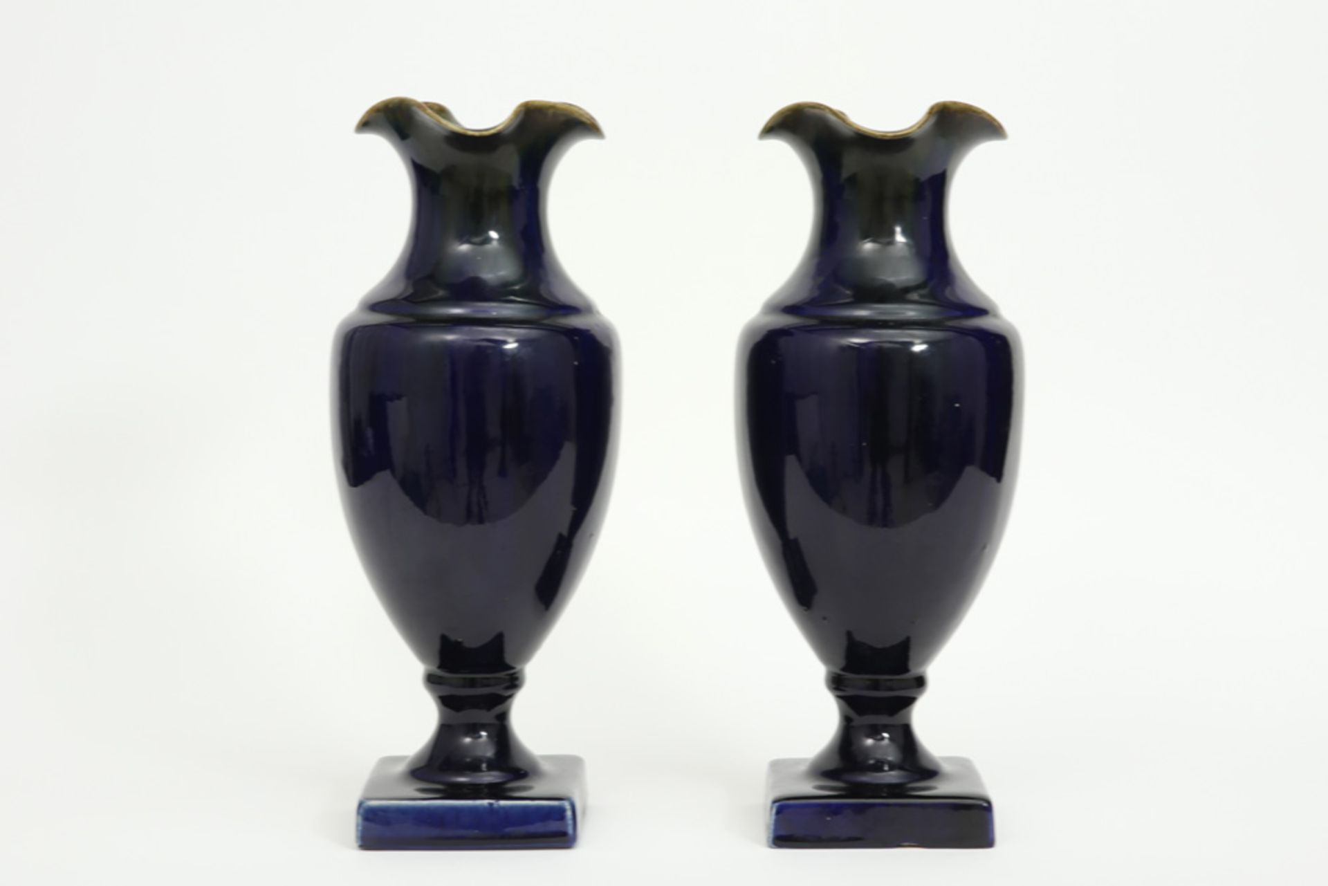 pair of Belgian ceramic vases with a blue glaze - Bild 3 aus 3