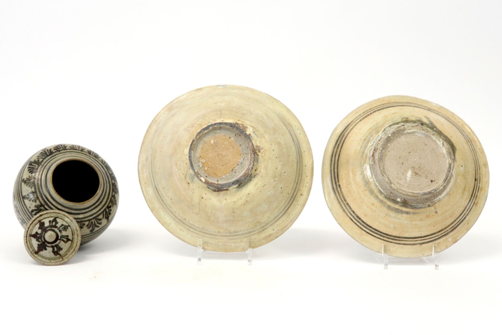 two 15th Cent. Siamese "Sawankhalok" bowls & a 15th Cent. Siamese "Sawankhalok" pot with its lid in  - Image 2 of 4