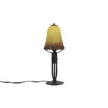 French Primerose signed Art Deco lamp in wrought iron and pâte de verre