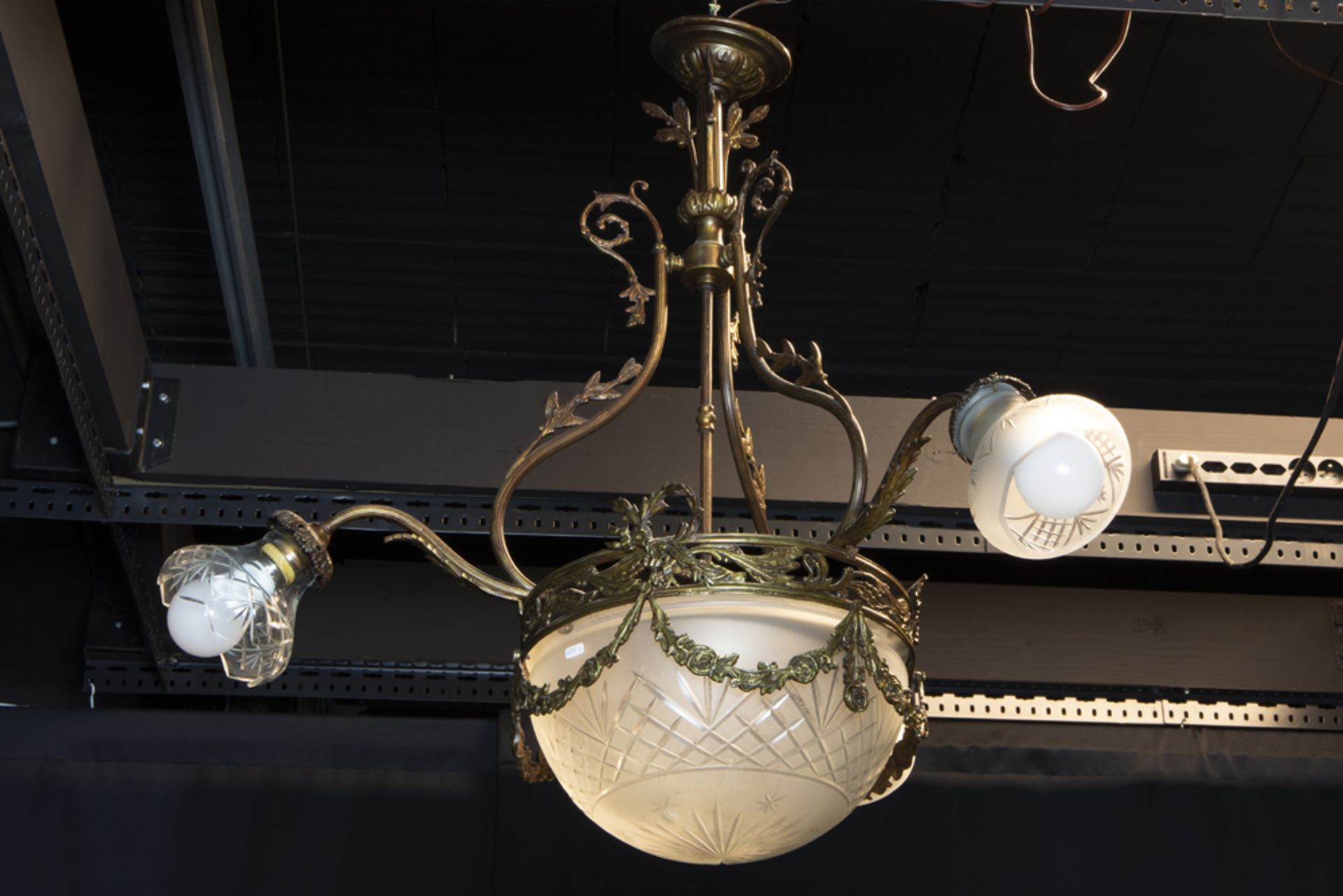 two 'antique' chandeliers with shades in satinated glass - Image 3 of 3