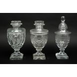 three antique lidded sweet jars in crystal