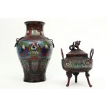 two Chinese bronze and enamel items : an antique incense burner and a vase