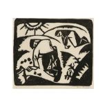 rare early 20th Cent. Belgian expressionist style "Harvesting farmer and wife" woodcut - signed Gust