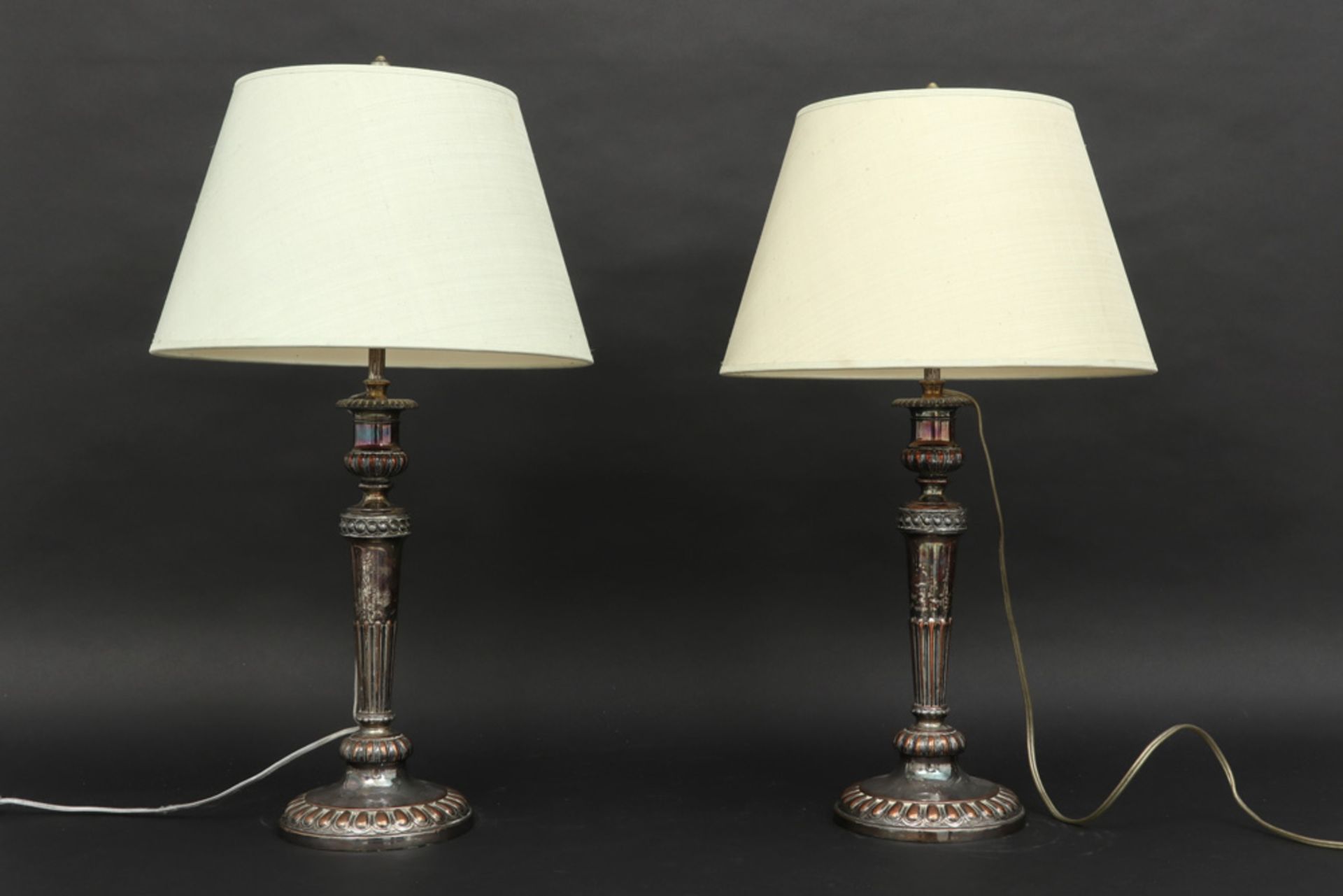pair of antique "Sheffield" candlesticks made into lamps