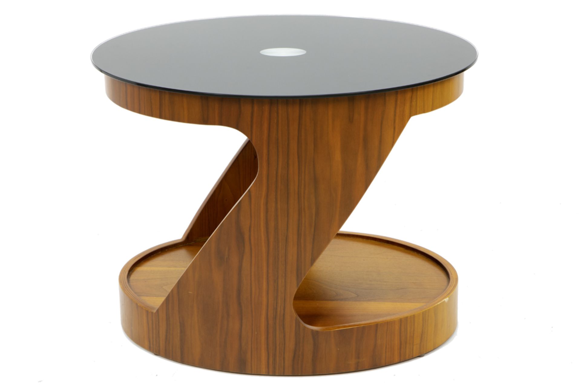 oval Jual Furnishings Wells occasional design table in walnut with top in black glass - Image 2 of 3