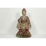 antique oriental "Buddha" sculpture, presumably from Laos, in wood with remains of the original poly