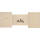 three old engravings, each with a work by Rembrandt