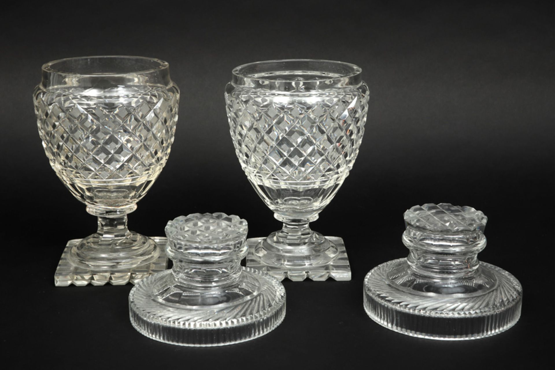 pair of antique lidded sweet's jars in clear crystal glass - Image 2 of 2