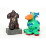 illegibly signed sculpture in terracotta and a Belgian resin sculpture/piggy bank signed Wim de Prez