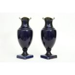 pair of Belgian ceramic vases with a blue glaze