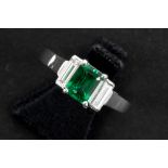 ring in platinum with a 0,80 carat Zambian emerald with a nice color and 0,40 carat of very high qua