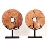 decorative Indonesian pair of antique wheels in wood