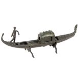 probably Italian metal ink-stand depicting a Venetian gondola with its gondelier - on a stand