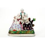 antique lidded inkstand in porcelain from Paris with a group of figures