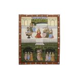 Indian painting on canvas with a courtly scene