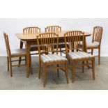 sixties' set in cherrywood with six chairs and an extendable table