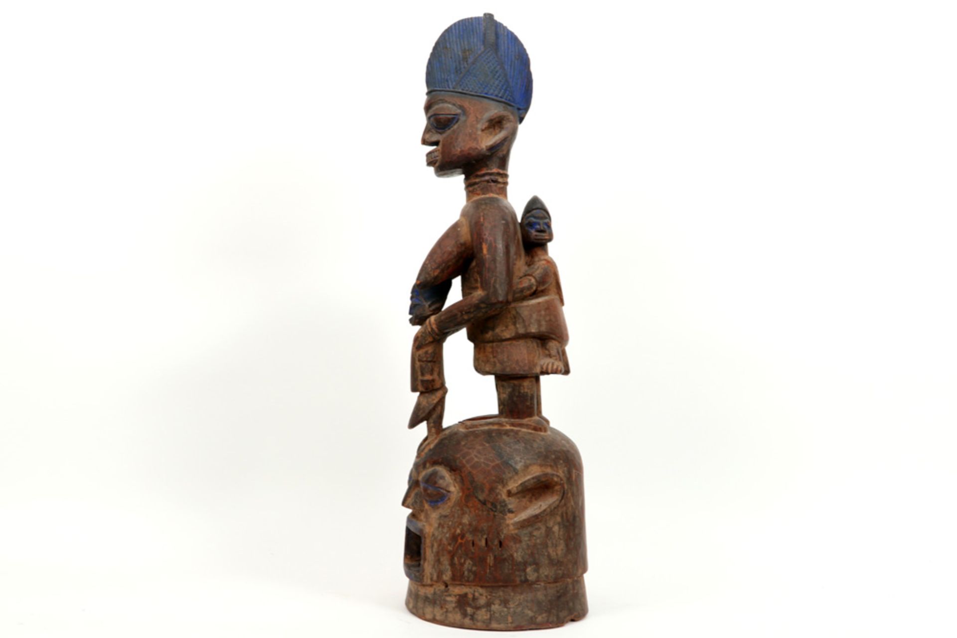 authentic Nigerian Youruba mask of the Epa society in wood with blue pigments - Image 3 of 4